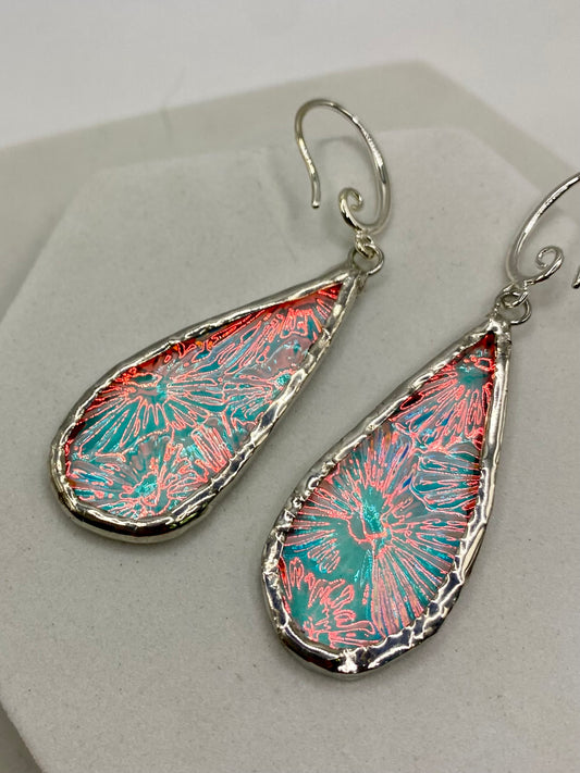 Pink Blue Teardrop Earrings | Stained Glass Earrings by Hip Chick Glass, Stained Glass Dangle Drop Earrings, Stained Glass Earrings
