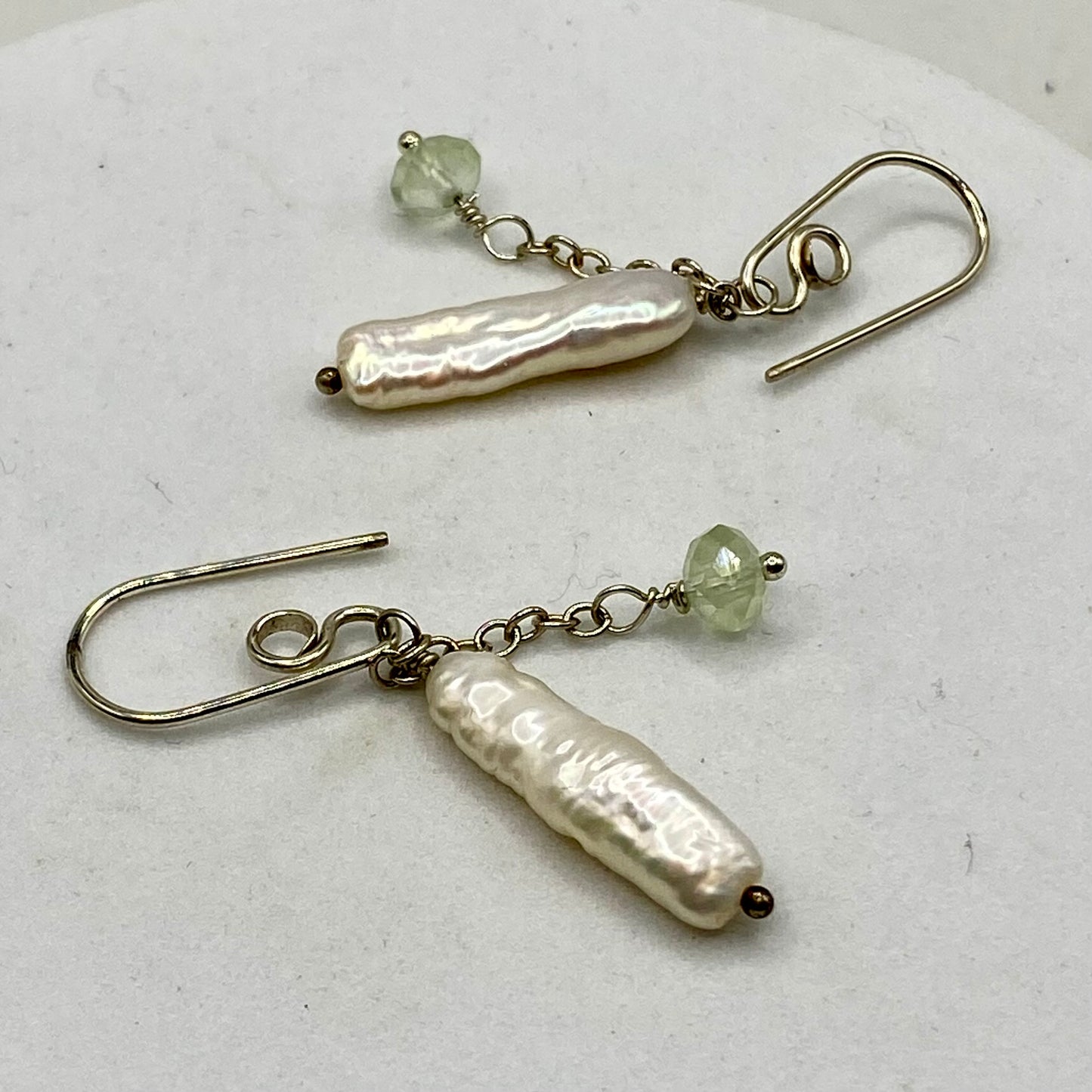 Pearl & Prehnite Double Drop Earrings by Hip Chick Glass, Handmade Sterling Silver Earrings, Handmade Gemstone Jewelry, June Birthstone Gift