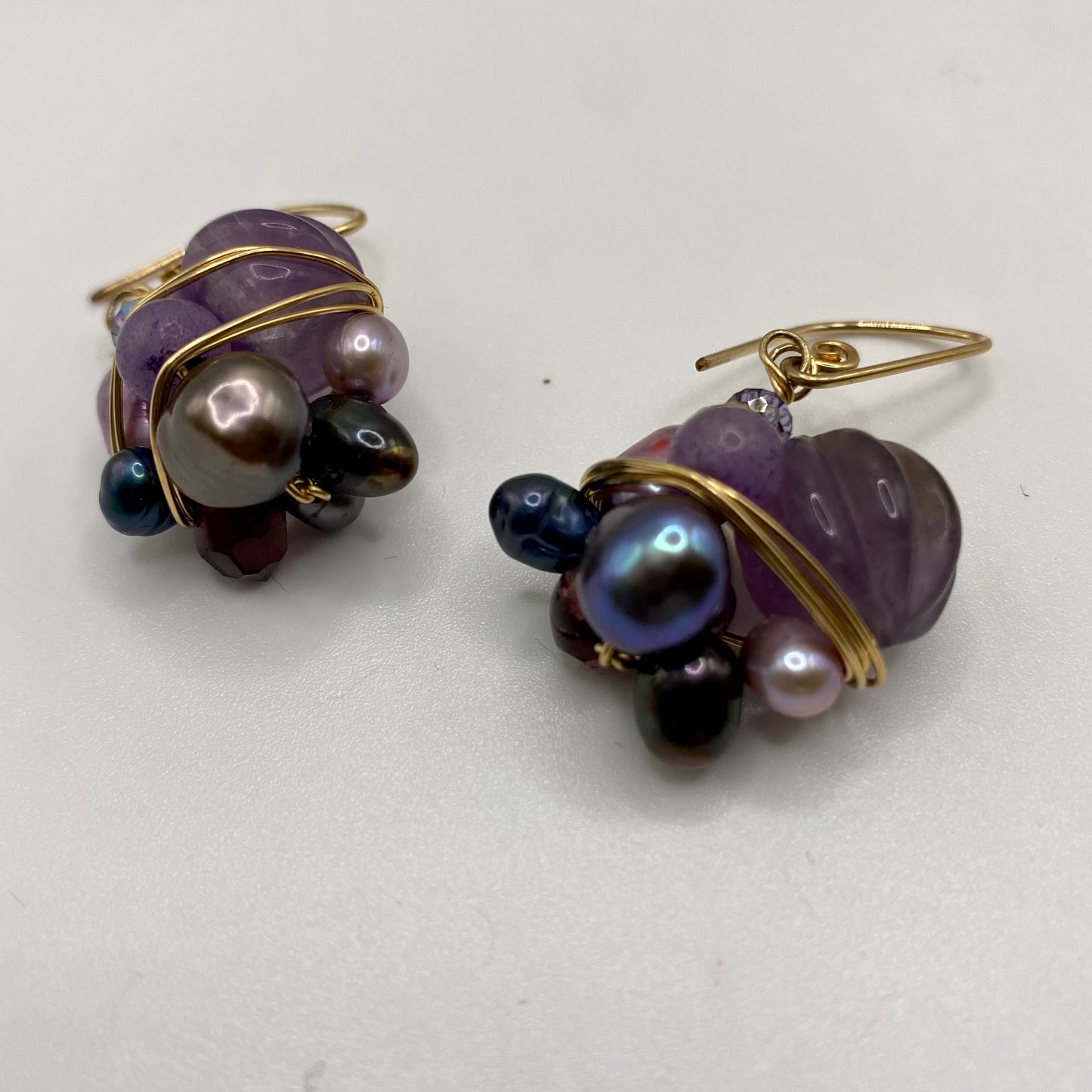 Purple Gemstone Bead Wire Wrap Earrings by Hip Chick Glass, 14 Karat Gold Fill Earrings, Handmade Gemstone Jewelry, OOAK February Birthstone Gift