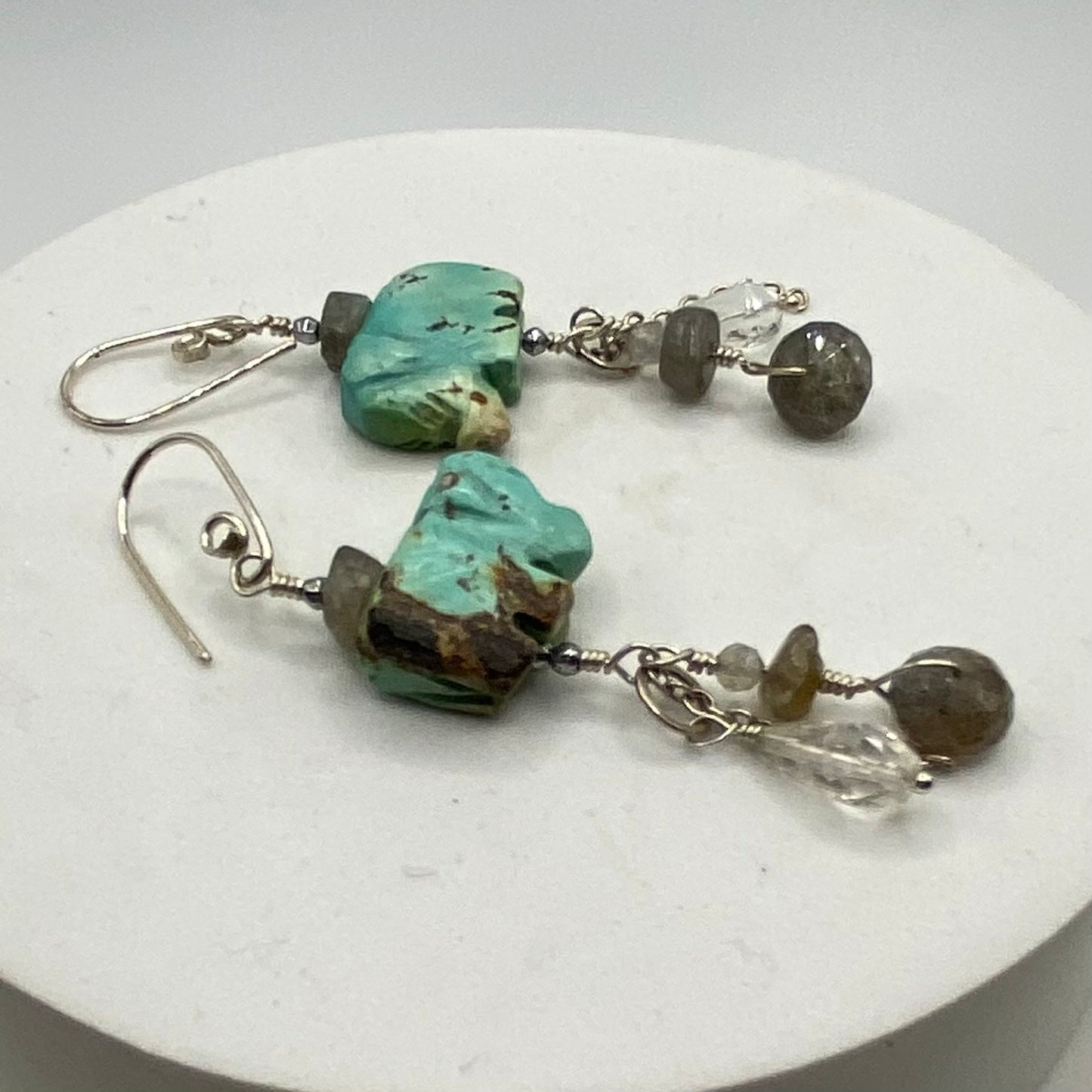 Turquoise, Labradorite, Quartz, Hematite & Moonstone Earrings by Hip Chick Glass, Sterling Silver Earrings, Handmade Gemstone Jewelry, Boho Luxe Earrings