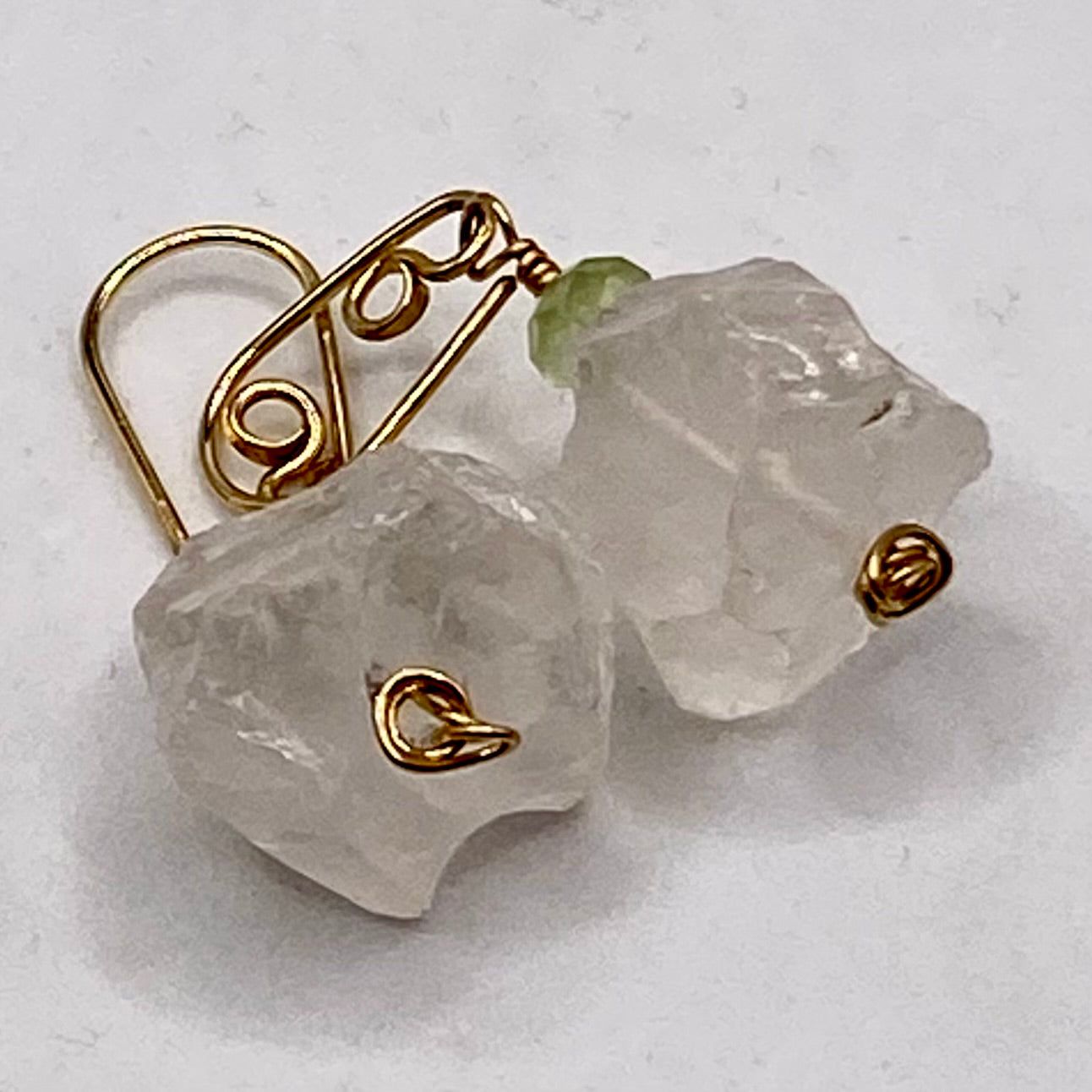 Prehnite & Raw Quartz Crystal Earrings by Hip Chick Glass, 14 Karat Gold Fill Earrings, Handmade Gemstone Jewelry, Birthstone Gift