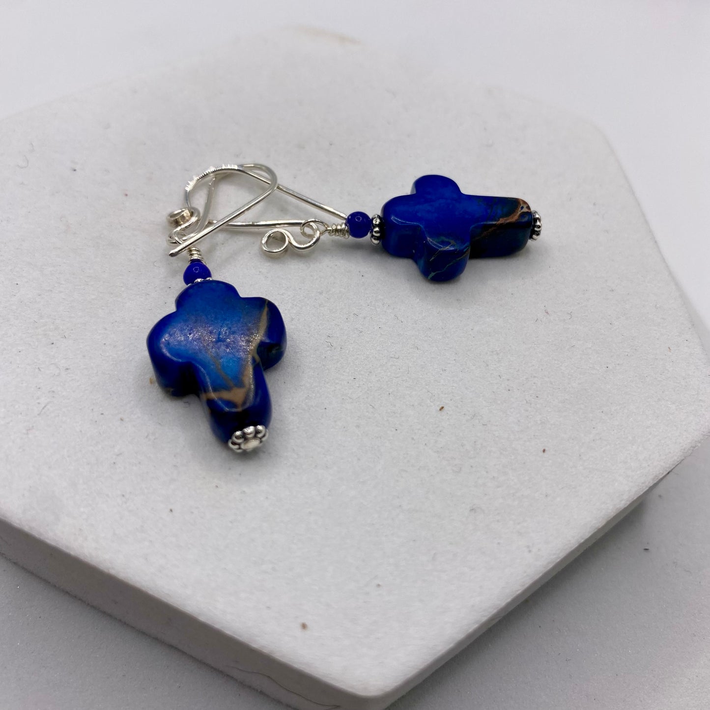 Blue Cross Earrings by Hip Chick Glass, Sterling Silver Earrings, Handmade Gemstone Jewelry, Handmade Jewelry Gift