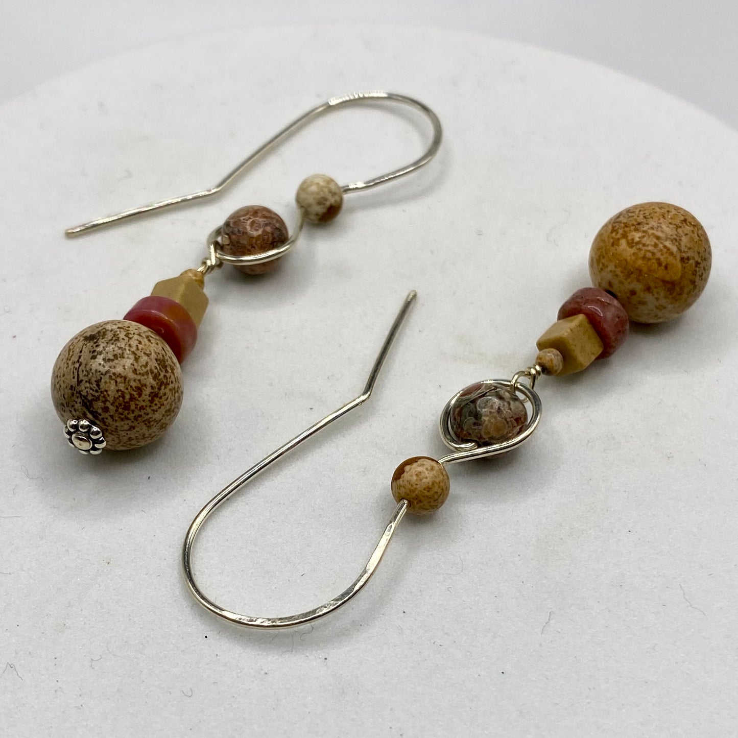 Picture Jasper Dangle Earrings by Hip Chick Glass, Sterling Silver Earrings, Handmade Boho Luxe Jewelry Gift, Picture Jasper Earrings OOAK