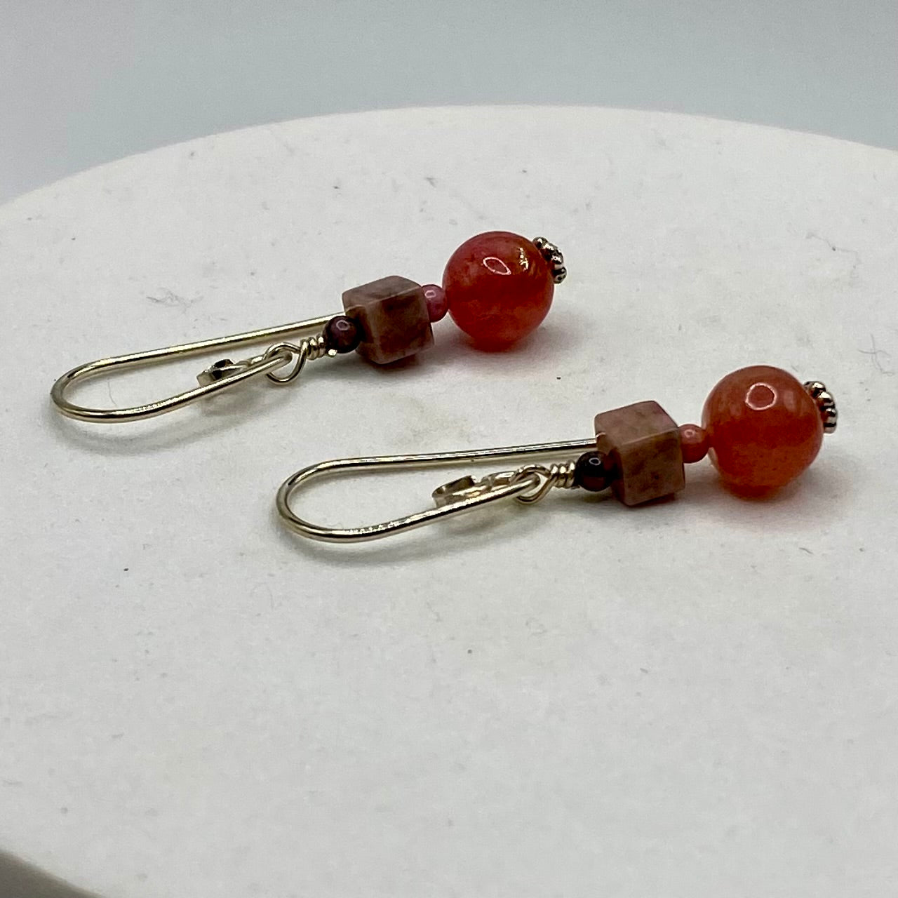 Raw Ruby, Picture Jasper & Rhodochrosite Dangle Earrings by Hip Chick Glass, Sterling Silver Earrings, Handmade Gemstone Jewelry, Handmade Birthstone Gift