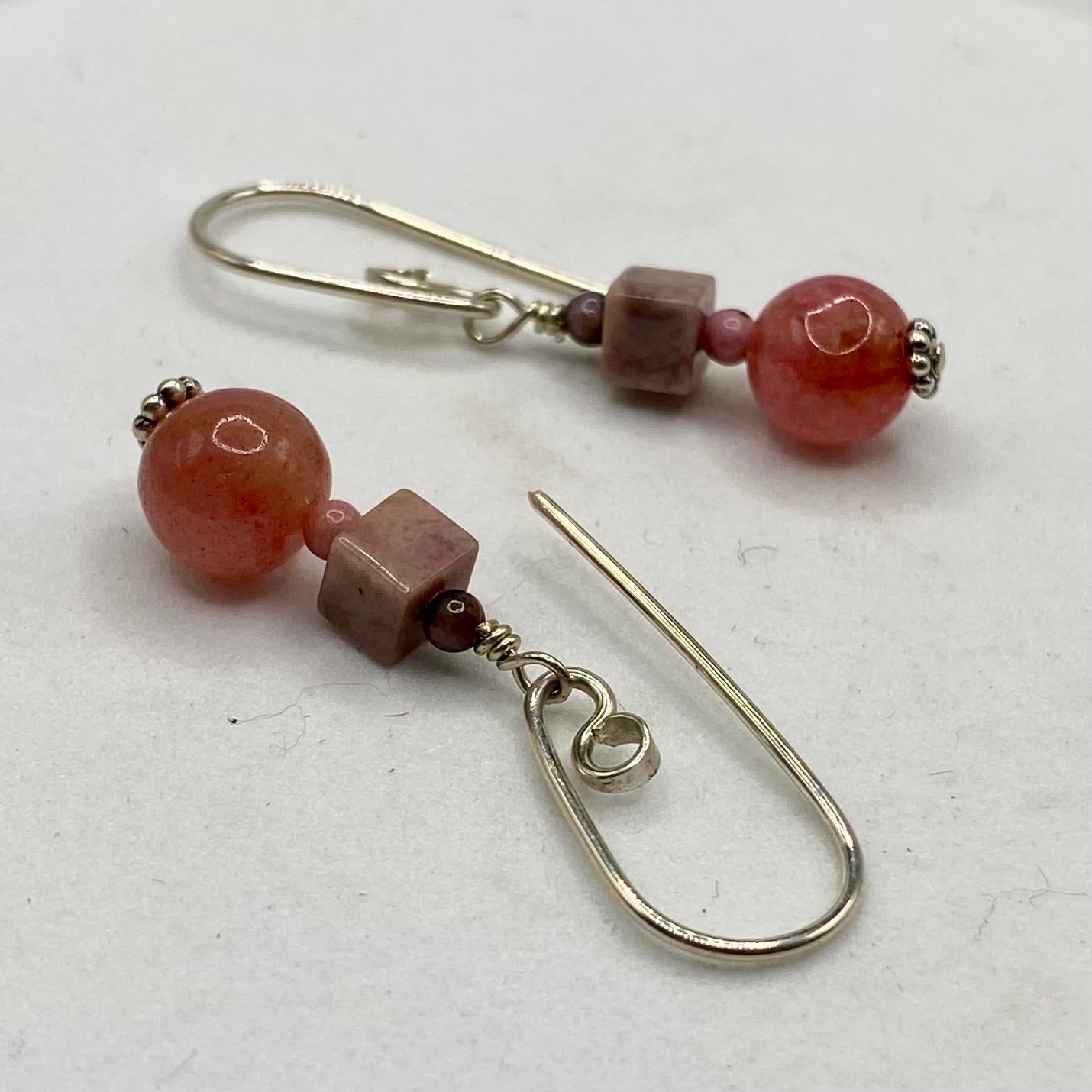 Raw Ruby, Picture Jasper & Rhodochrosite Dangle Earrings by Hip Chick Glass, Sterling Silver Earrings, Handmade Gemstone Jewelry, Handmade Birthstone Gift