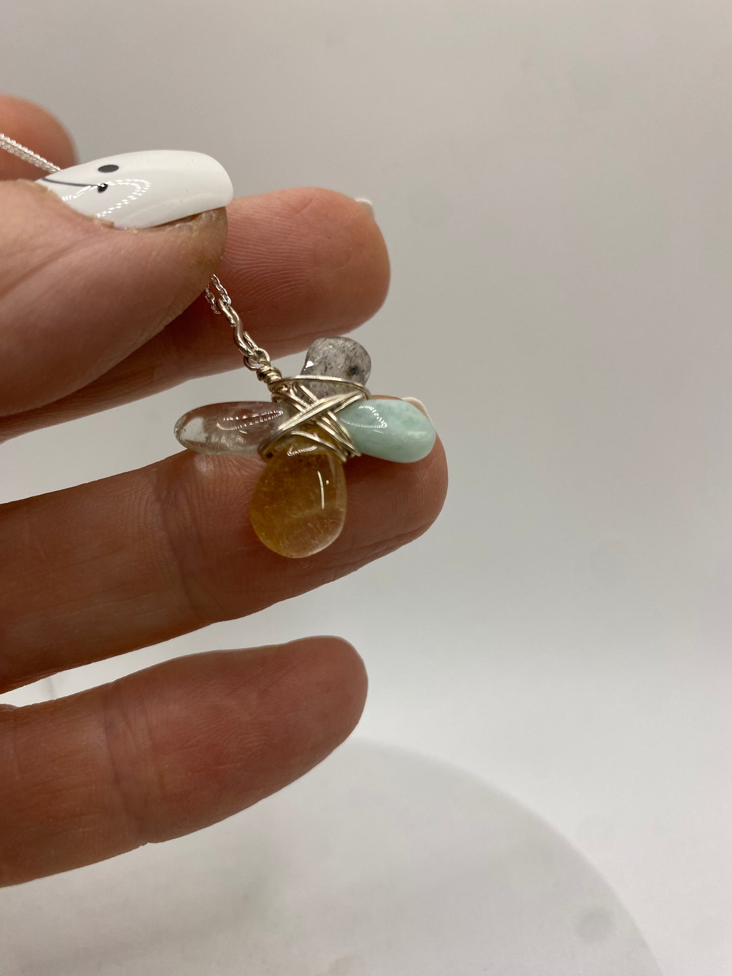 Quartz, Prehnite, Labradorite, Amazonite Gemstone Wire Wrap Pendant Necklace by Hip Chick Glass, Handmade Sterling Silver Jewelry, Handmade Gemstone Jewelry, Birthstone Gift