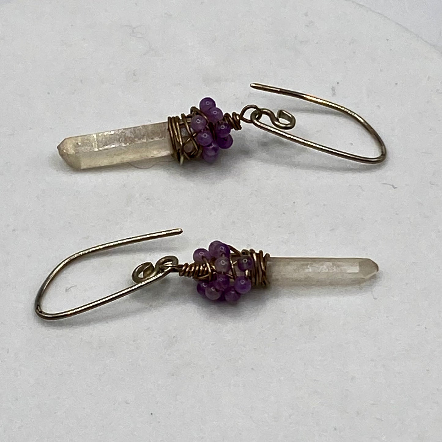 Quartz Crystal Point Earrings with Mini Amethyst Beads by Hip Chick Glass, Sterling Silver Gemstone Earrings, Handmade Boho Jewelry, February Birthstone Gift
