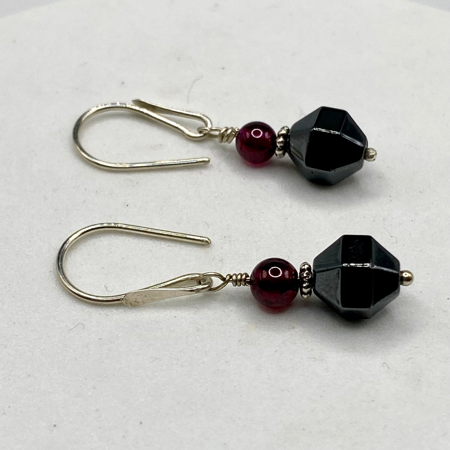 Garnet & Hematite Earrings by Hip Chick Glass, Sterling Silver Earrings, Handmade Garnet Earrings, Handmade Hematite Earrings, January Birthstone Gift