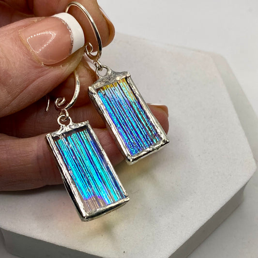Sparkling Rectangle Earrings | Stained Glass Earrings by Hip Chick Glass, Stained Glass Dangle Drop Earrings, Stained Glass Earrings