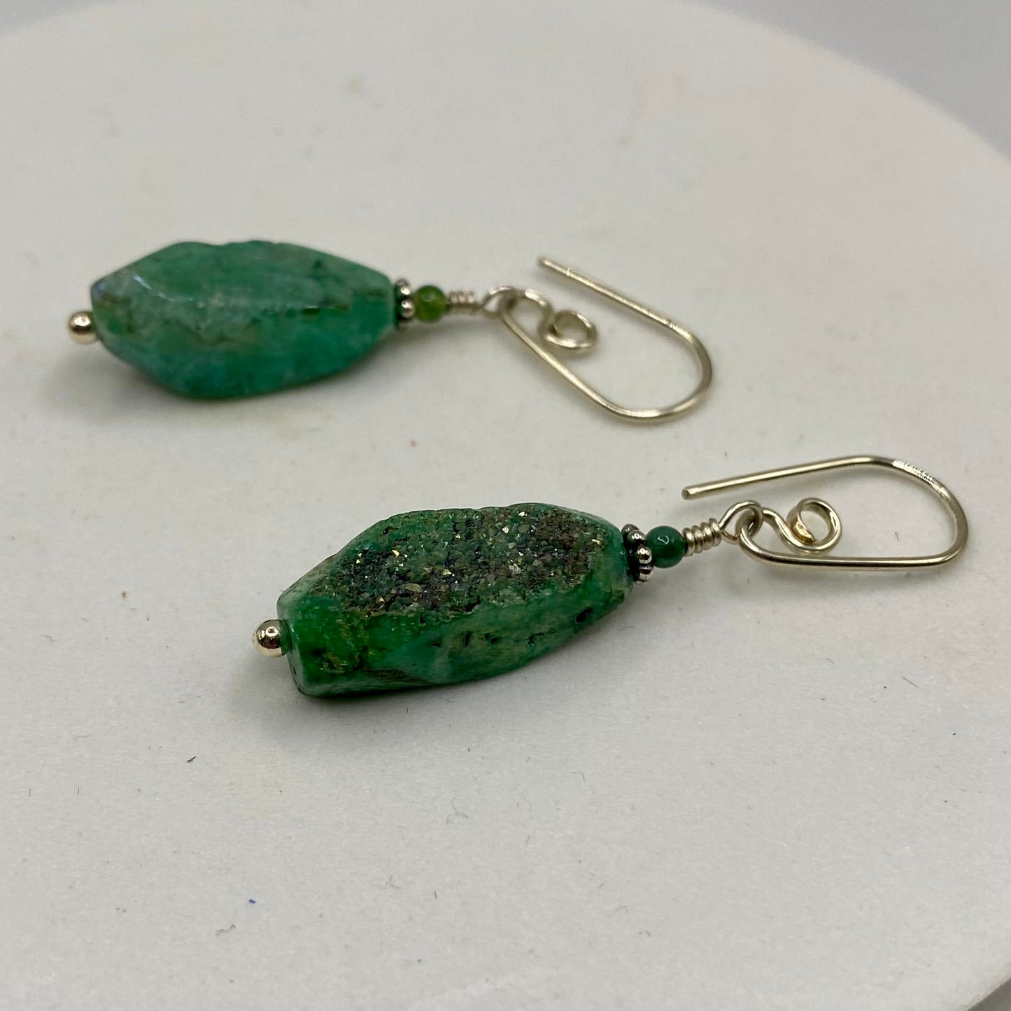 Green Druzy Agate Dangle Earrings by Hip Chick Glass, Sterling Silver Earrings, Handmade Gemstone Jewelry, Gemstone Jewelry Gift