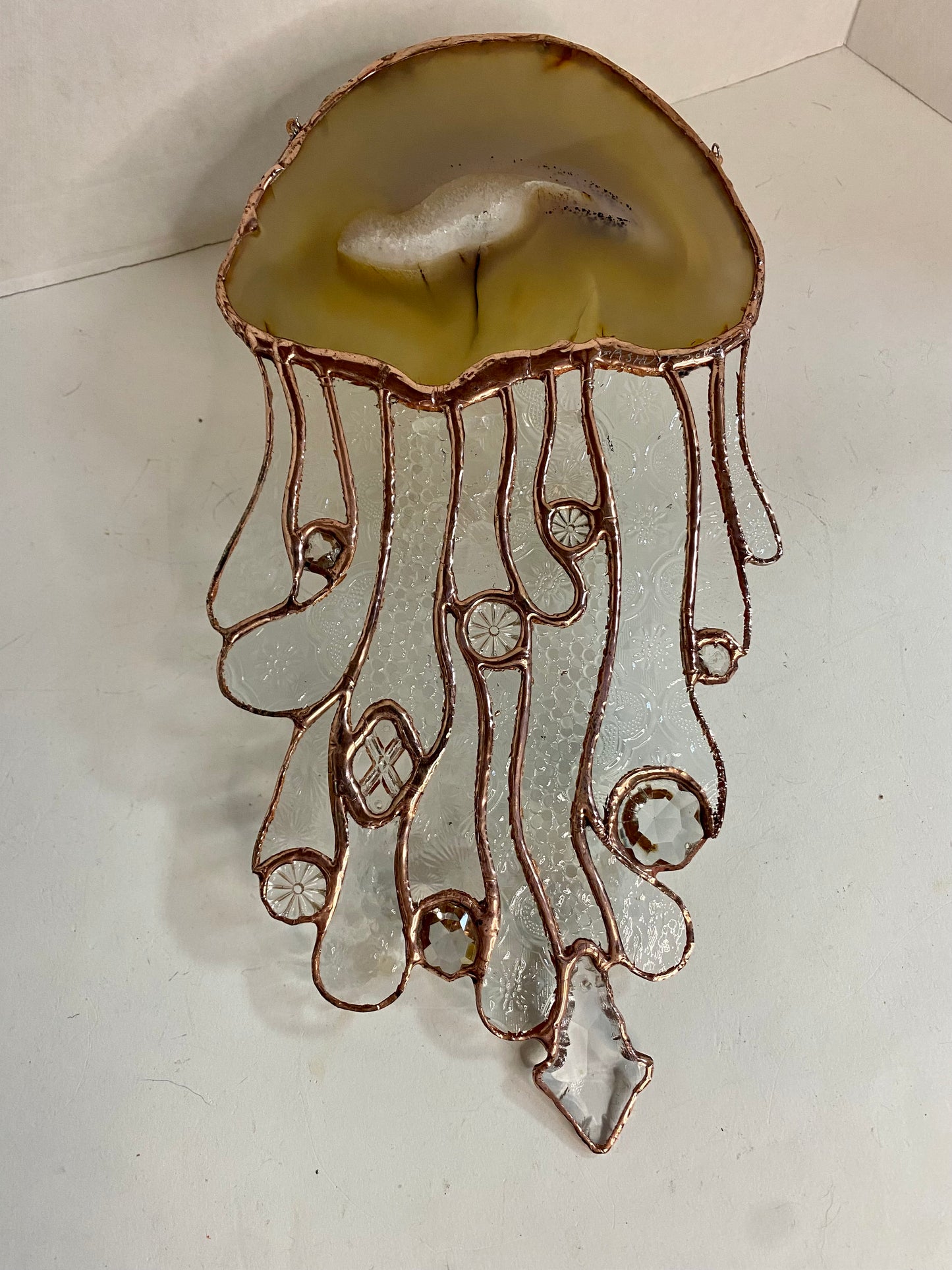 Agate Jellyfish in Copper | Stained Glass Suncatcher by Hip Chick Glass, Handmade Stained Glass Sun Catcher, Original Glass Art