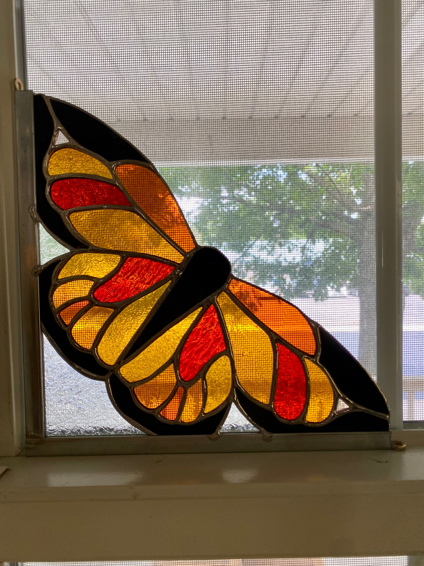 RUST BUTTERFLY Window Corner | Stained Glass Window Panel | Handmade Home Décor | Butterfly Sun Catcher by Hip Chick Glass, LLC