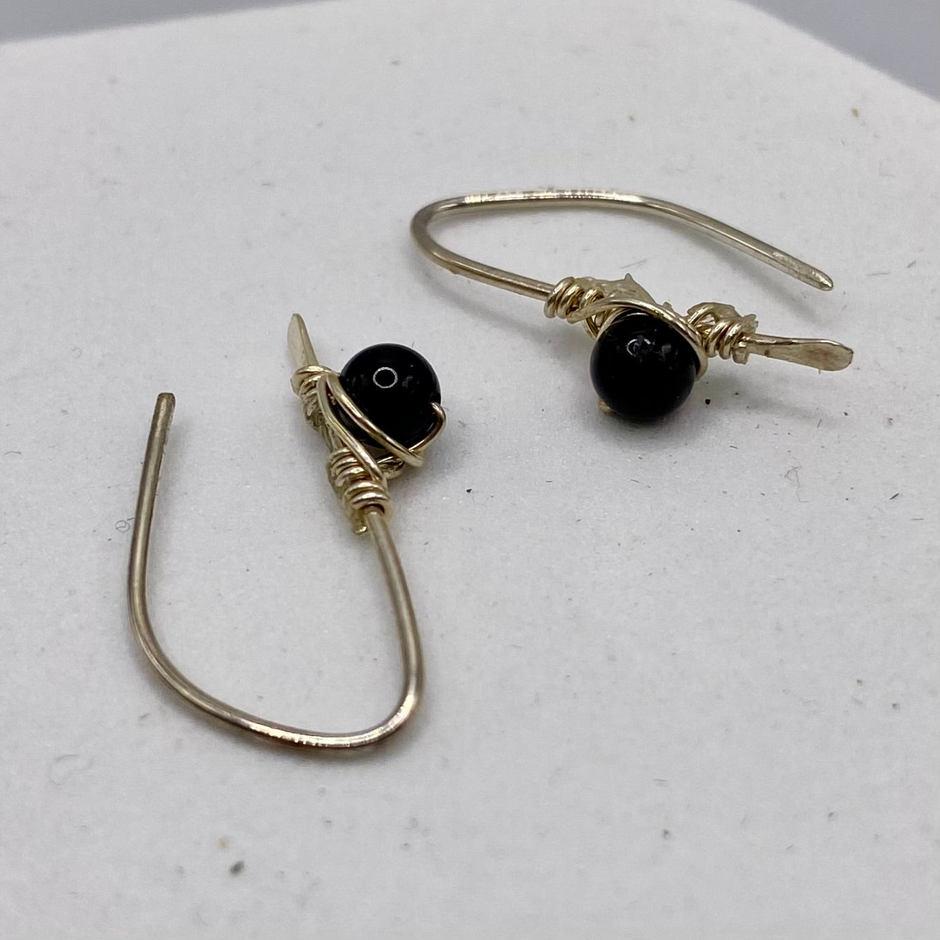 Black Onyx Half Hoop Earrings by Hip Chick Glass, Sterling Silver Earrings, Handmade Gemstone Jewelry, Birthstone Gift