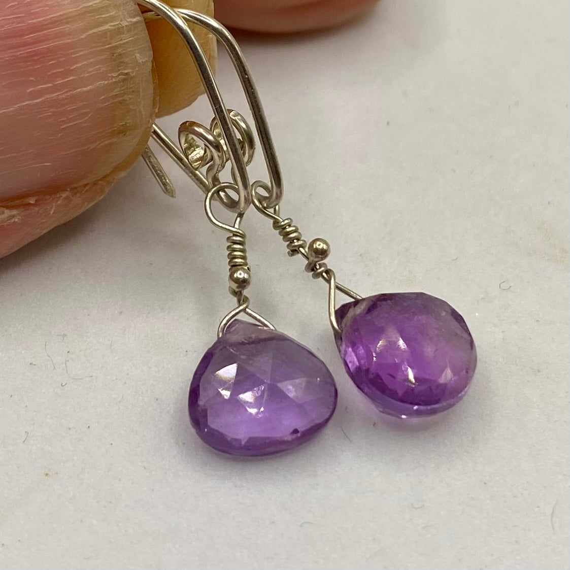 Amethyst Briolette Earrings by Hip Chick Glass, Sterling Silver Earrings, Handmade Gemstone Jewelry, February Birthstone Gift