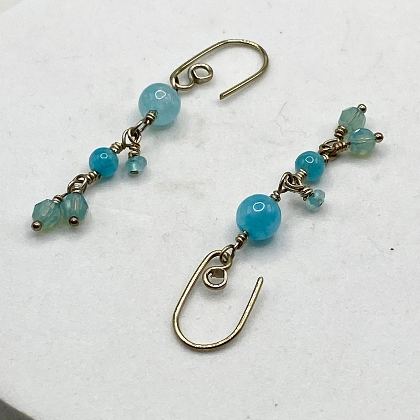 Aquamarine, Angelite & Swarovski Crystal Earrings by Hip Chick Glass, Sterling Silver Wire Wrap Earrings, Handmade Aquamarine Jewelry, March Birthstone Earrings