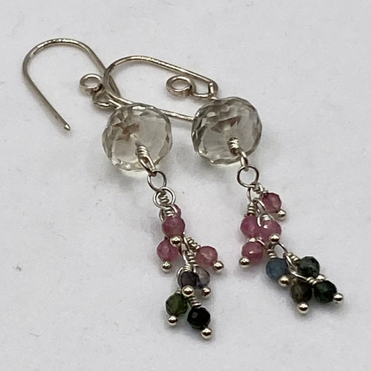 Green Amethyst & Watermelon Tourmaline Earrings by Hip Chick Glass, Sterling Silver Earrings, Handmade Gemstone Jewelry, Gift For Woman