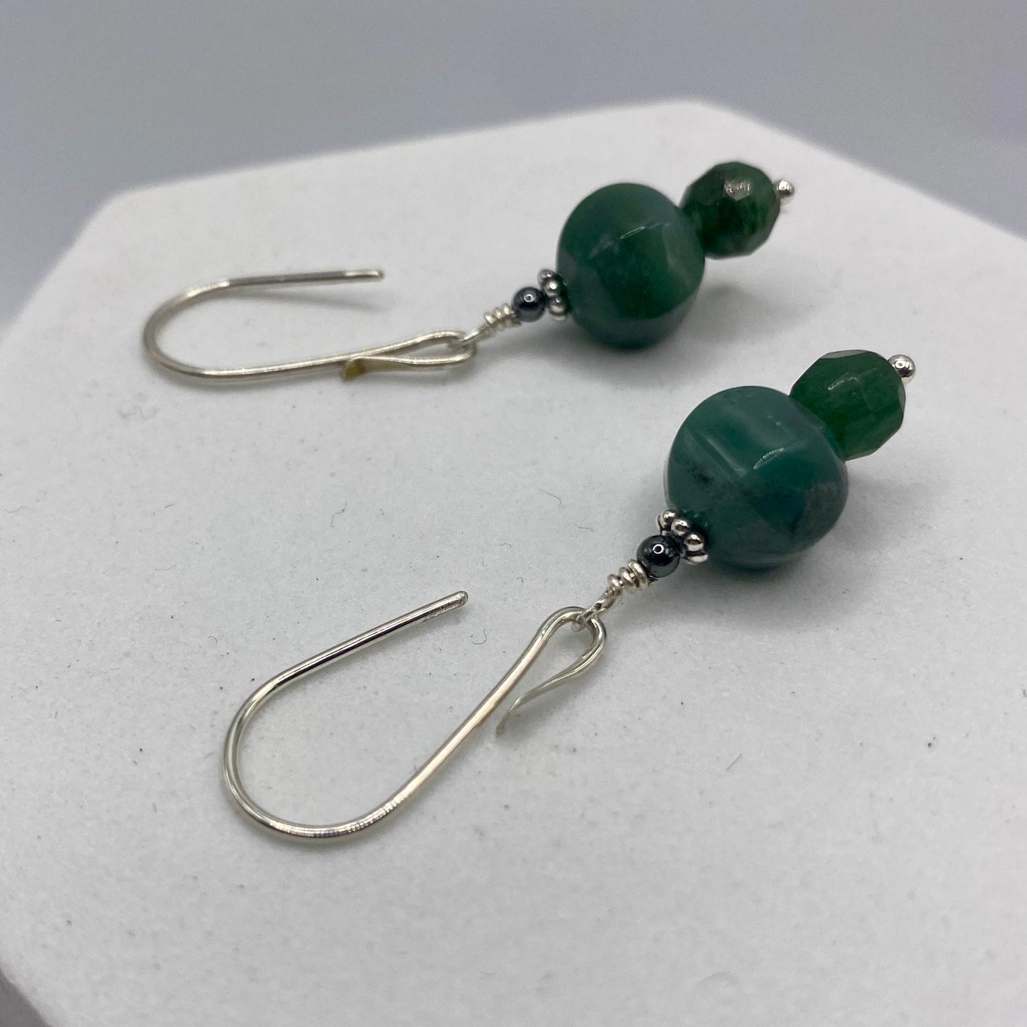 Green Aventurine, Agate & Hematite Earrings by Hip Chick Glass, Sterling Silver Earrings, Handmade Gemstone Jewelry, Handmade Jewelry Gift