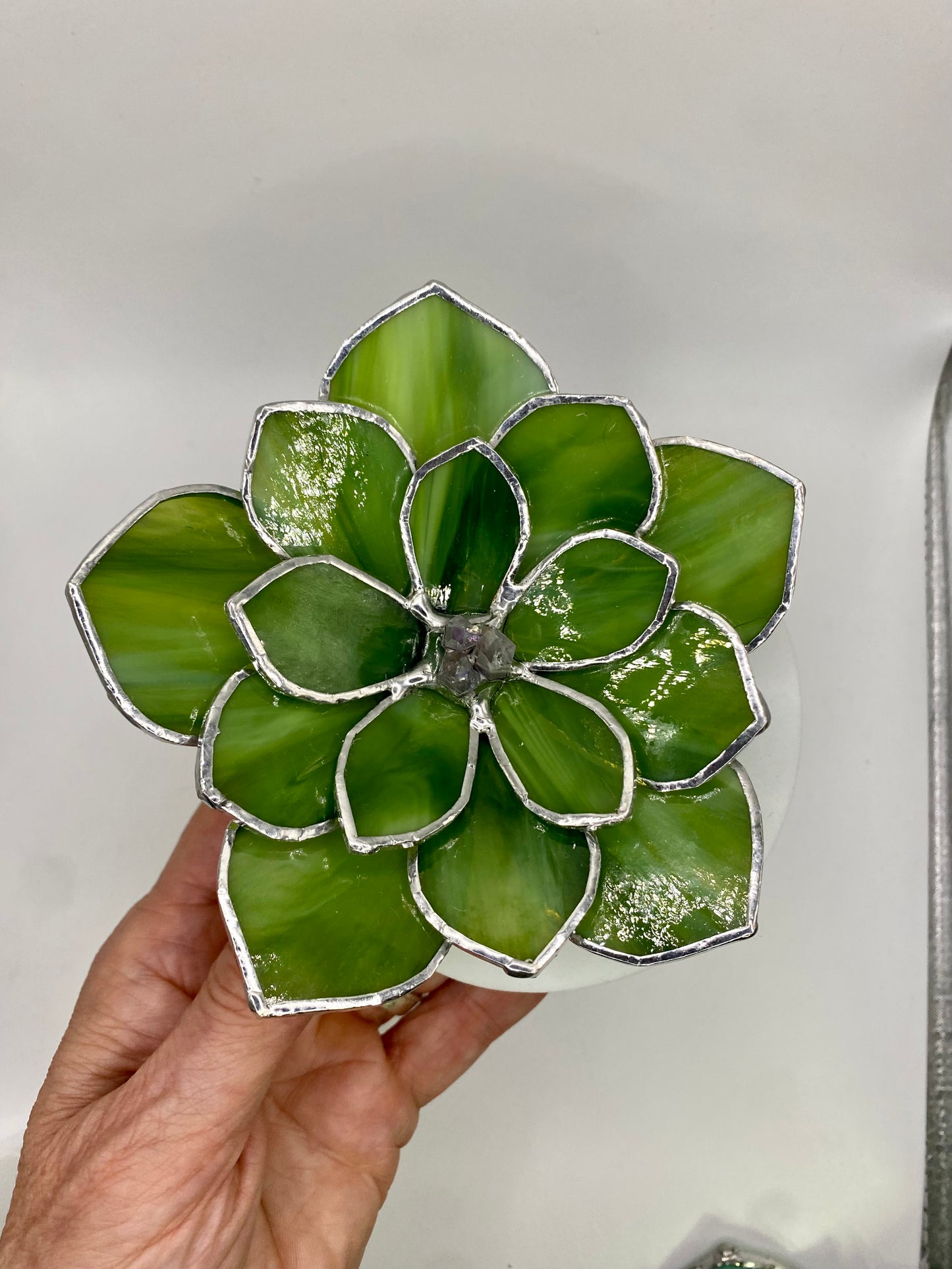 Stained Glass Succulent with Quartz Crystal by Hip Chick Glass