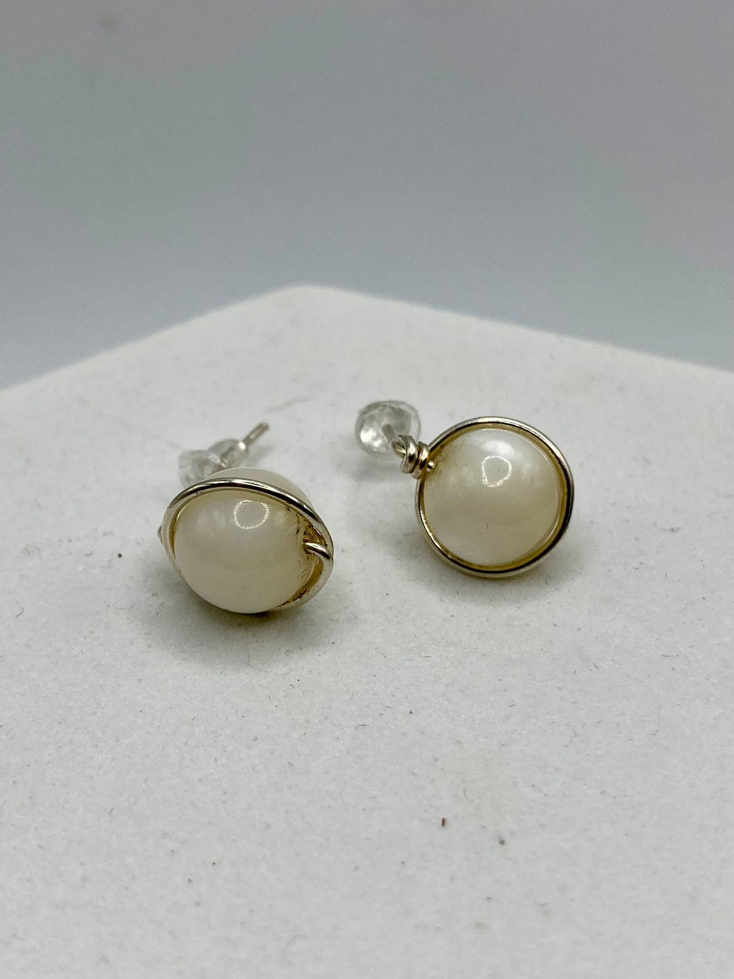 Mother of Pearl Stud Earrings by Hip Chick Jewelry, Mother of Pearl Studs, Mother of Pearl Earrings, Silver Mother of Pearl Earrings, Handmade Earrings