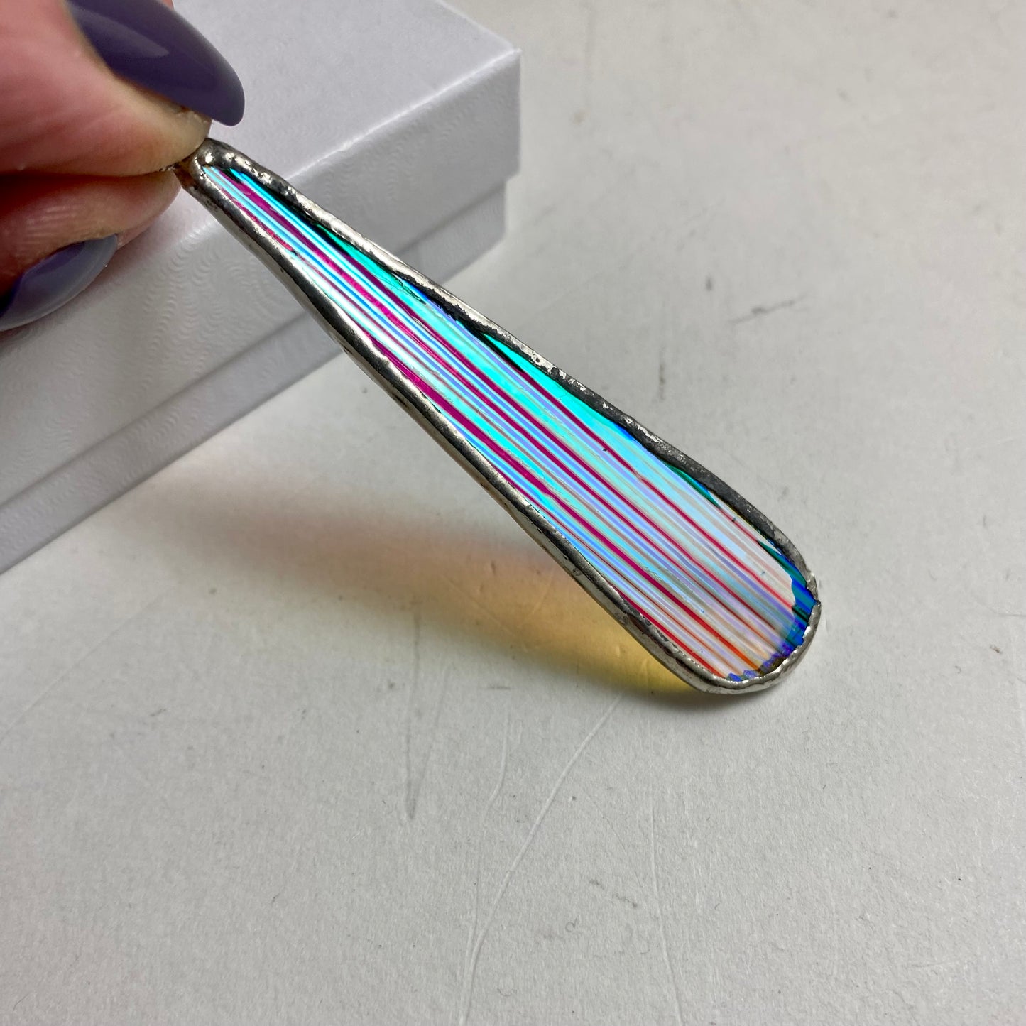 Iridescent Teardrop Necklace | Iridescent Glass Necklace by Hip Chick Glass, Handmade Silver Pendant Necklace, Dichroic Glass Pendant Necklace, Handmade Jewelry