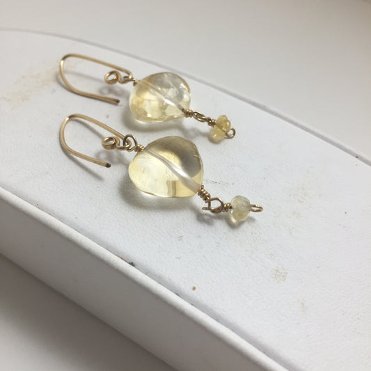 Citrine Puff Briolette Earrings by Hip Chick Glass, 14 Karat Gold Fill Earrings, Handmade Gemstone Jewelry, November Birthstone Gift