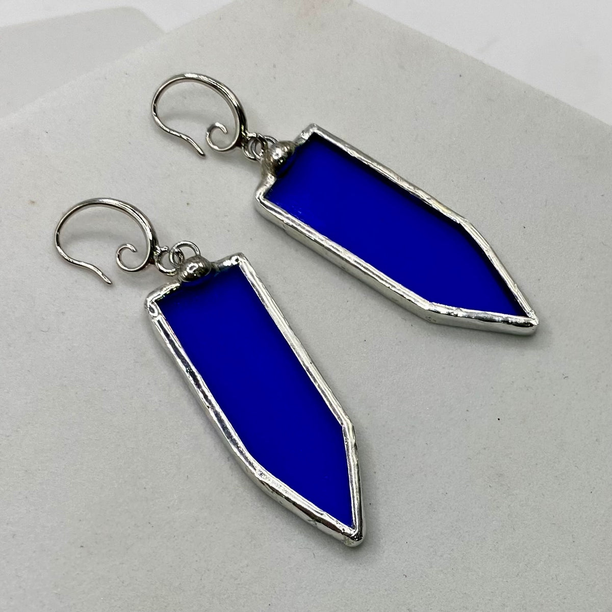 Blue Stained Glass Earrings | Handmade Geometric Dangle Drop Earrings by Hip Chick Glass