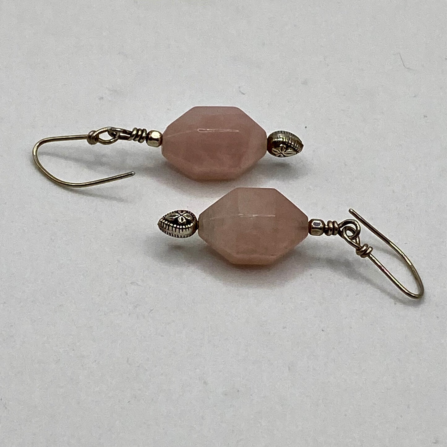 Rose Quartz Dangle Earrings by Hip Chick Glass, Sterling Silver Earrings, Handmade Gemstone Jewelry, Handmade Jewelry Gift, Birthstone Earrings