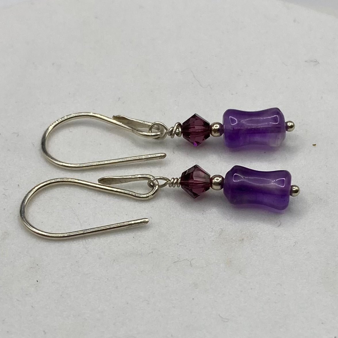 Amethyst & Swarovski Crystal Earrings by Hip Chick Glass, Silver Amethyst Earrings, Handmade Amethyst Earrings, Handmade Boho Jewelry, February Birthstone Gift