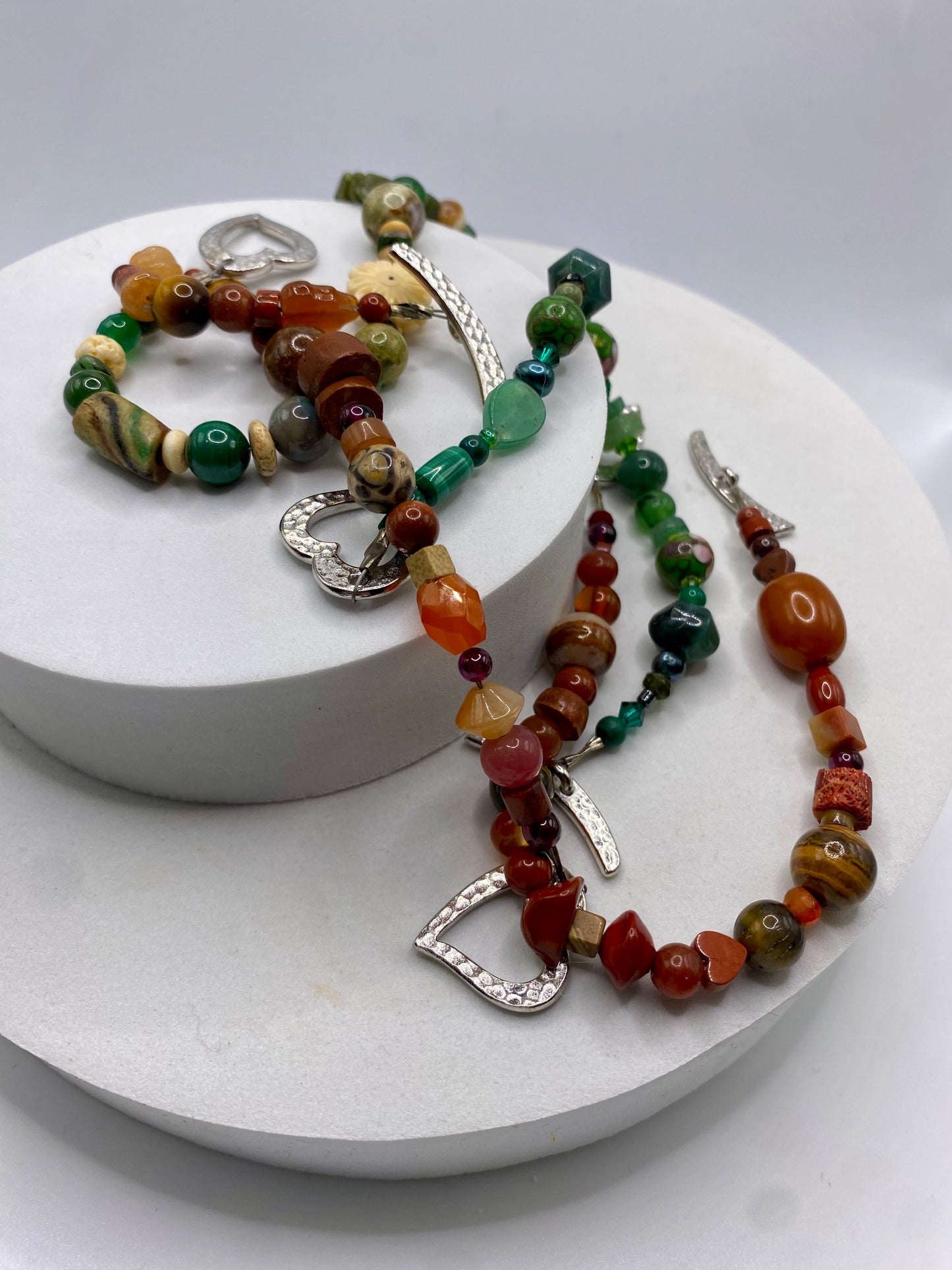 Valentines Day Bracelet with Heart Clasp & Mixed Green Gemstones by Hip Chick Glass, Handmade Bracelet, Handmade Gemstone Bracelet, Birthstone Gift