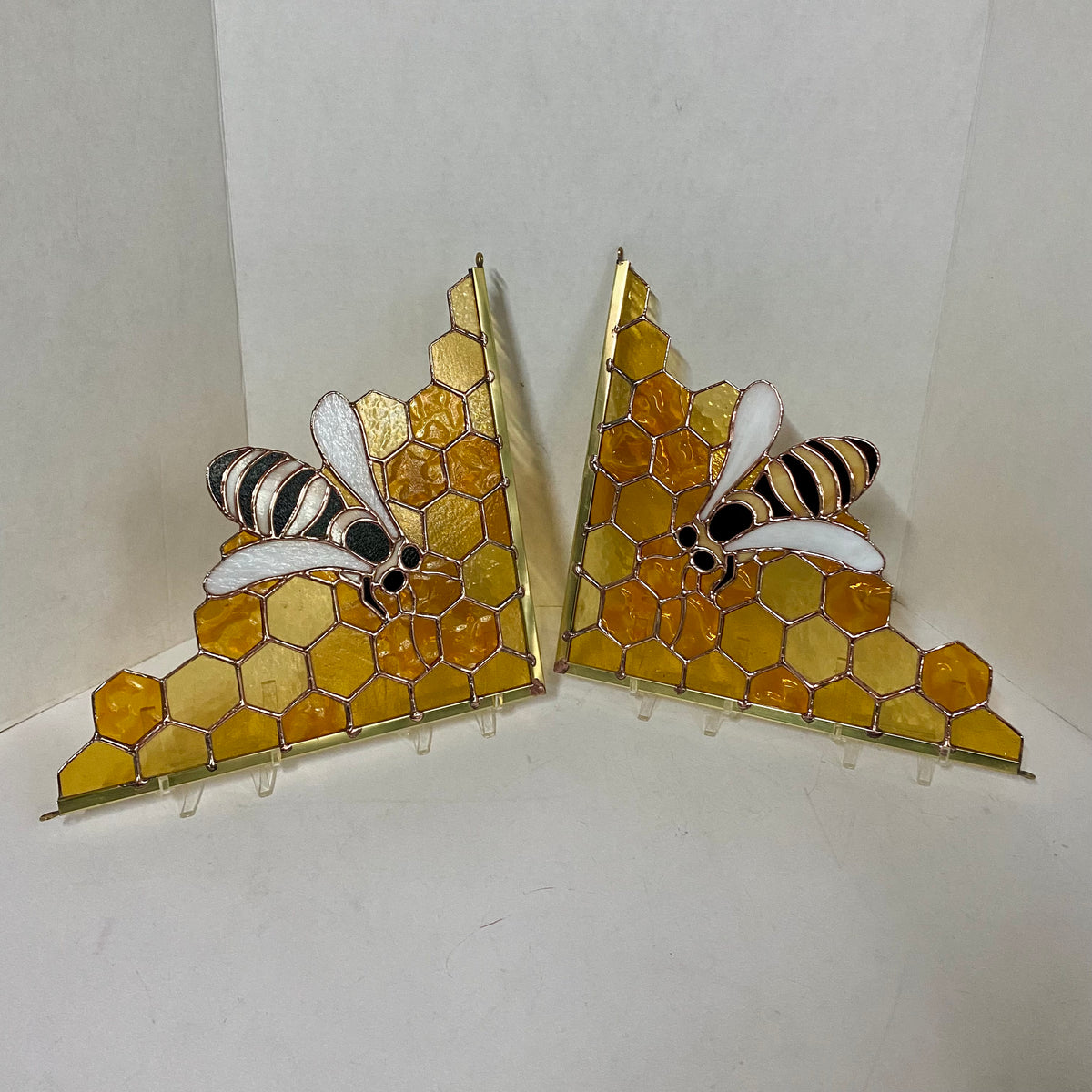Honeybee Stained Glass Window Corner, Handmade Stained Glass Bee, Bee Stained Glass Window, Yellow Stain Glass Window by Hip Chick Glass