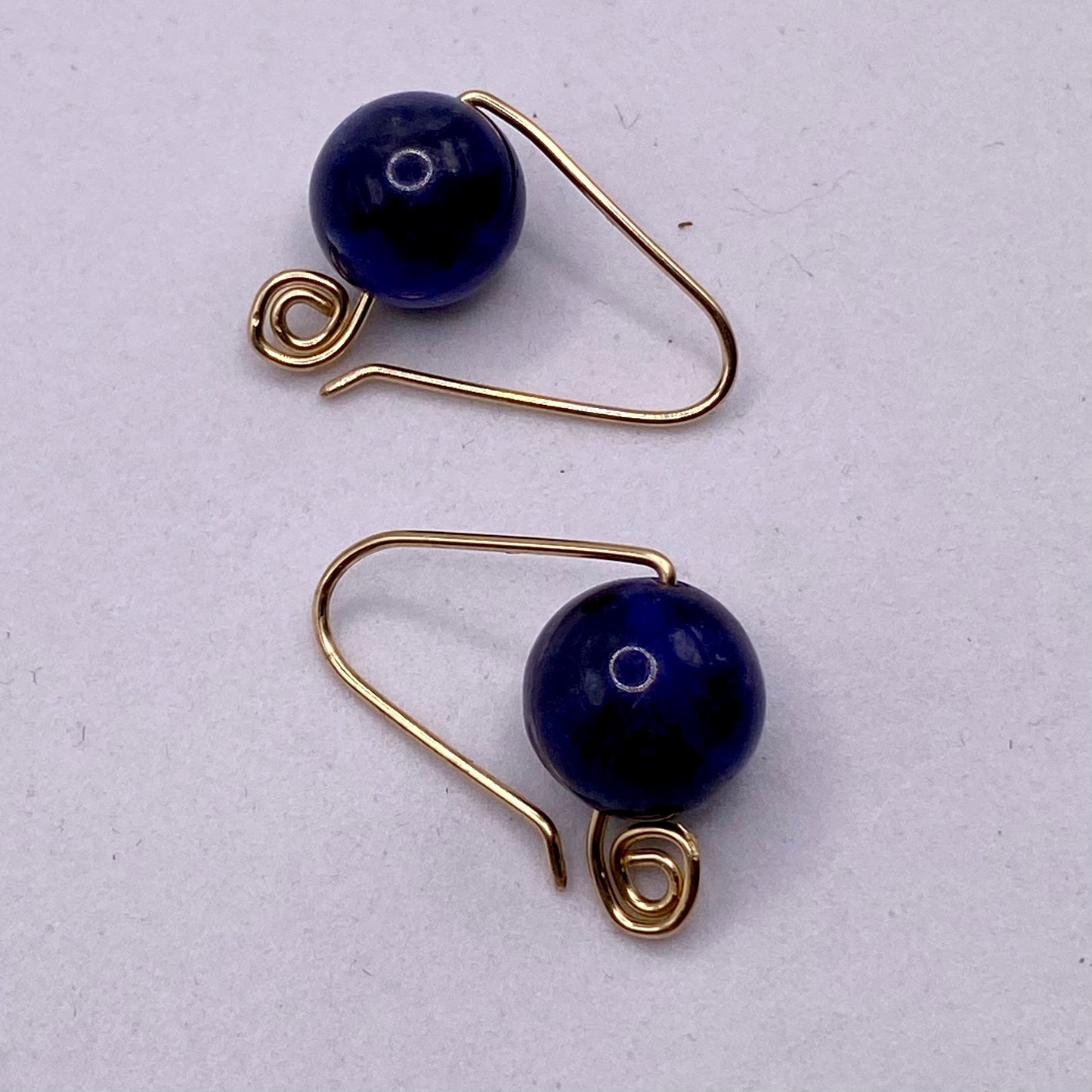 Gold Sodalite Hugger Earrings by Hip Chick Glass, Gold Fill Earrings, Handmade Gemstone Jewelry, Gift For Woman