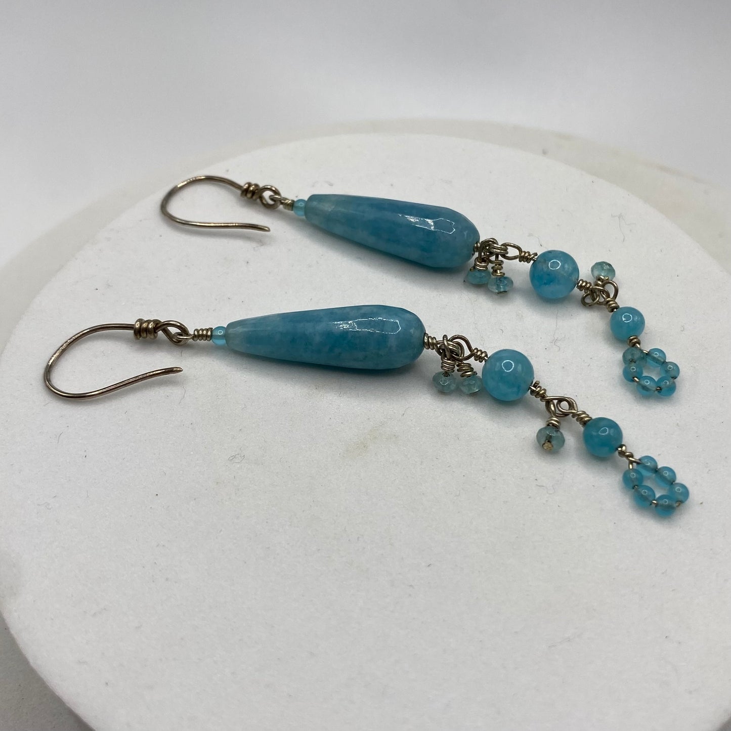 Long Aquamarine & Angelite Dangle Earrings by Hip Chick Glass, Sterling Silver Earrings, Handmade Gemstone Jewelry, March Birthstone Gift