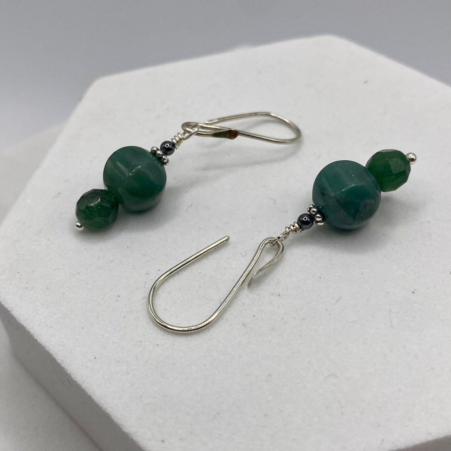 Green Aventurine, Agate & Hematite Earrings by Hip Chick Glass, Sterling Silver Earrings, Handmade Gemstone Jewelry, Handmade Jewelry Gift