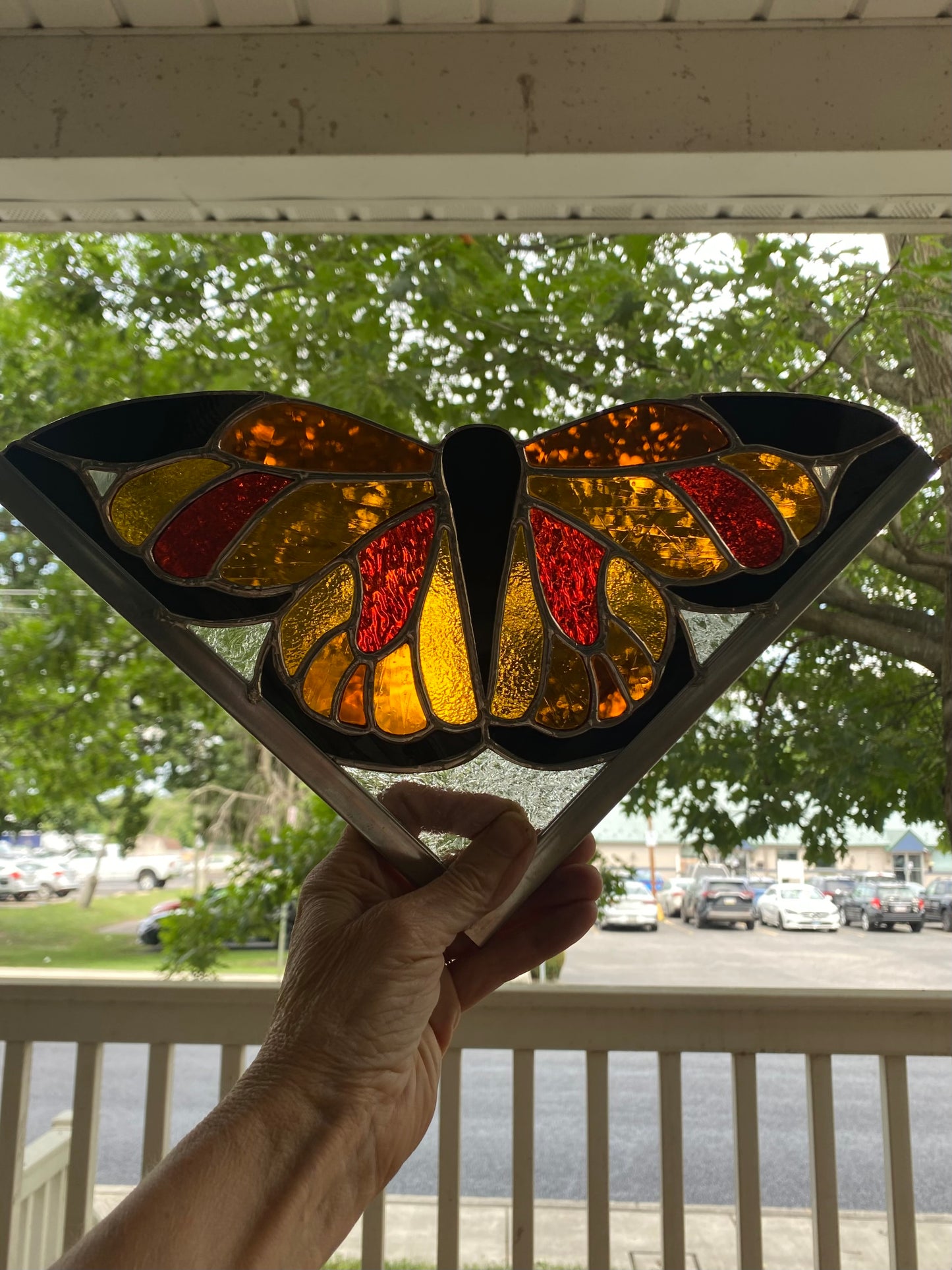 RUST BUTTERFLY Window Corner | Stained Glass Window Panel | Handmade Home Décor | Butterfly Sun Catcher by Hip Chick Glass, LLC