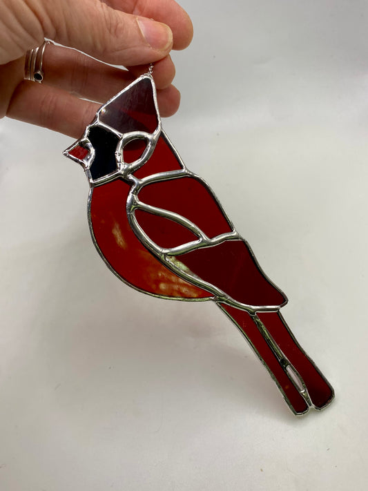 CARDINAL of St Mary’s Church | Stained Glass Suncatcher by Hip Chick Glass, Original Design Handmade Glass Art, Suncatcher
