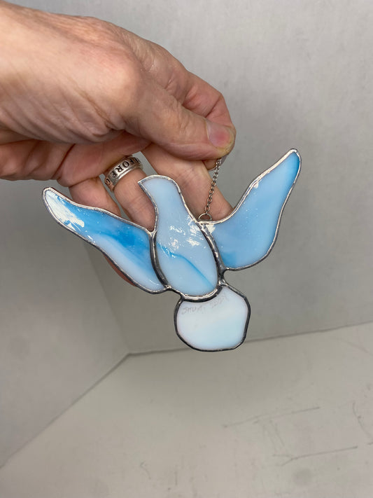 Flying Blue Bird | Stained Glass Suncatcher by Hip Chick Glass, LLC, Glass Sun Catcher, Original Handmade Glass Art