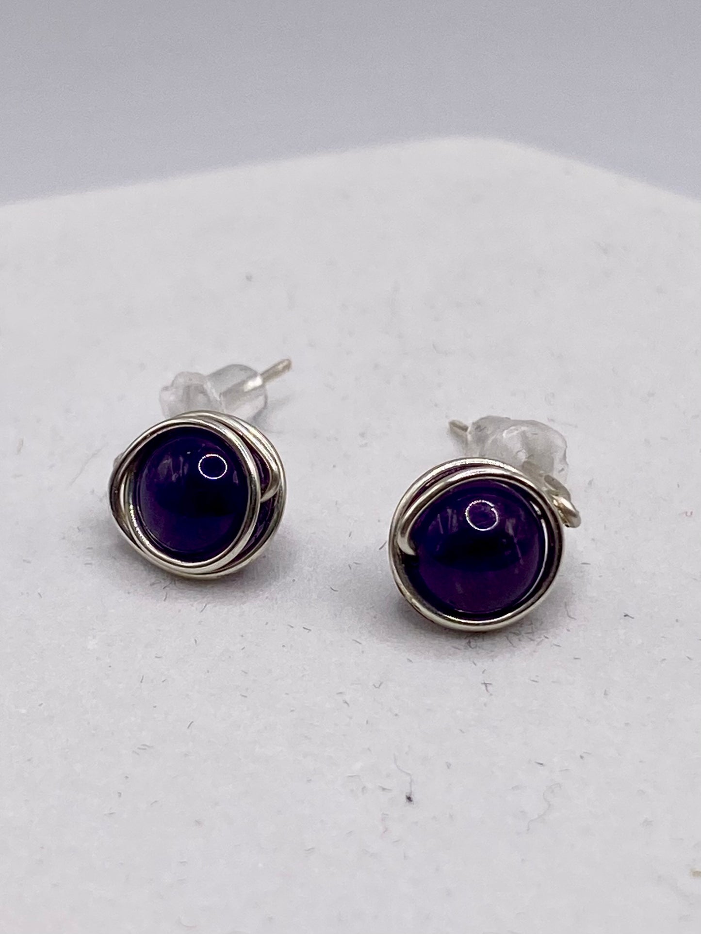 Gemstone Silver Stud Earrings by Hip Chick Glass, Handmade Birthstone Earrings, Birthstone Earrings, Pearl Stud Earrings, Sterling & Gemstone Wire Wrap Earrings