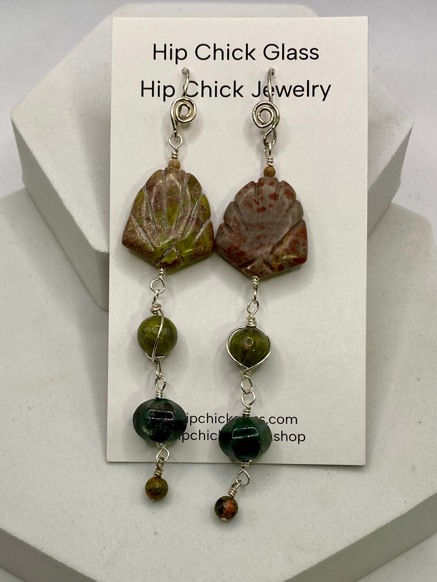 Long Gemstone Earrings with  Unakite, Jasper, Agate by Hip Chick Glass, Sterling Silver Earrings, Handmade Gemstone Jewelry, Birthstone Gift