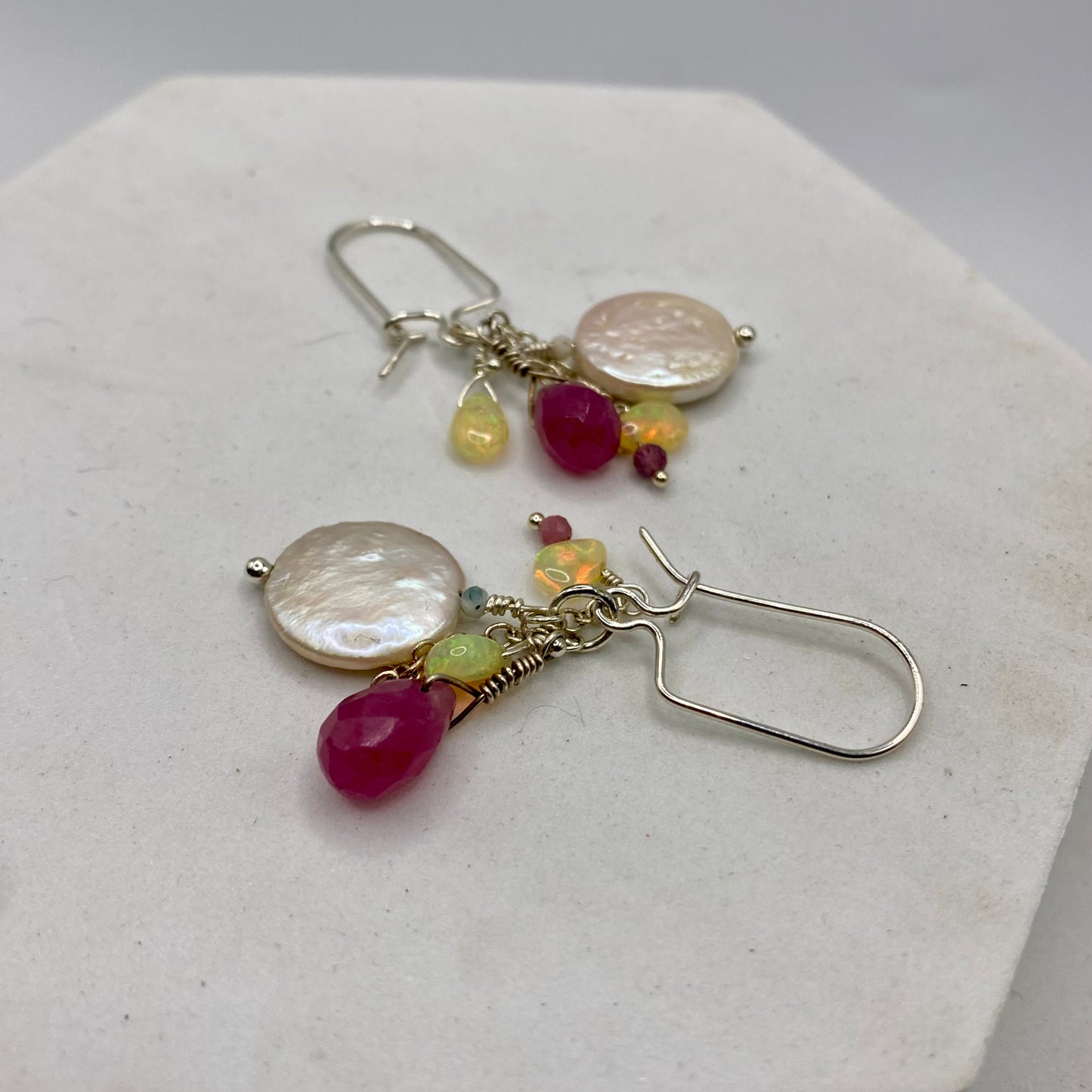 Coin Pearl, Ethiopian Opal, Chalcedony & Tourmaline Earrings by Hip Chick Glass, Sterling Silver Earrings, Handmade Gemstone Jewelry, Birthstone Gift