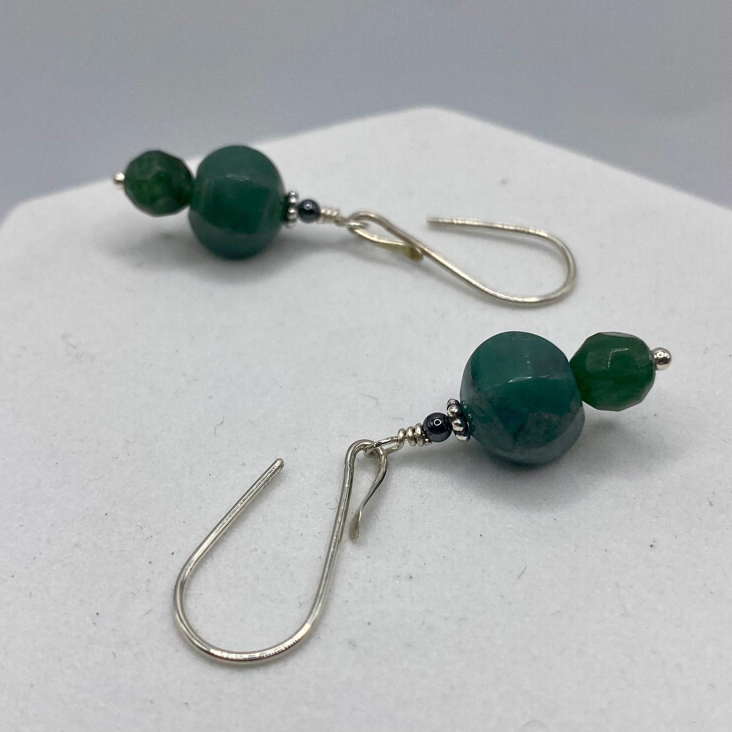 Green Aventurine, Agate & Hematite Earrings by Hip Chick Glass, Sterling Silver Earrings, Handmade Gemstone Jewelry, Handmade Jewelry Gift