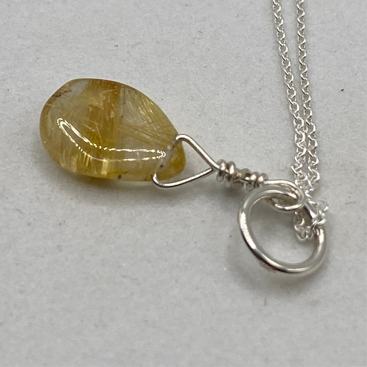 Rutilated Quartz Pendant Necklace by Hip Chick Glass, Handmade Sterling Silver Jewelry, Handmade Gemstone Jewelry, Birthstone Gift