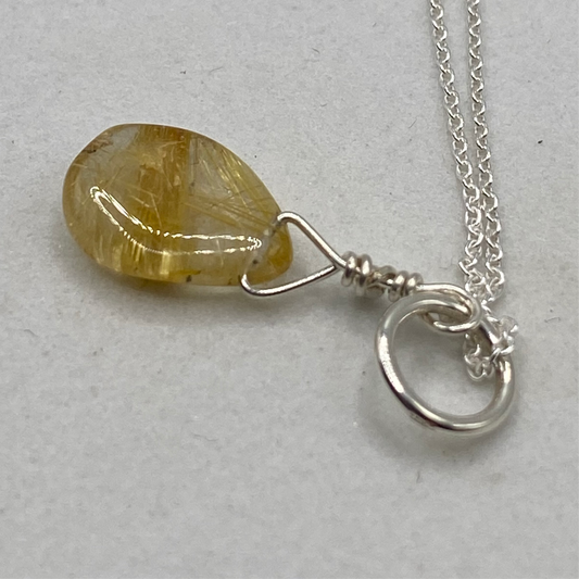 Rutilated Quartz Pendant Necklace by Hip Chick Glass, Handmade Sterling Silver Jewelry, Handmade Gemstone Jewelry, Birthstone Gift