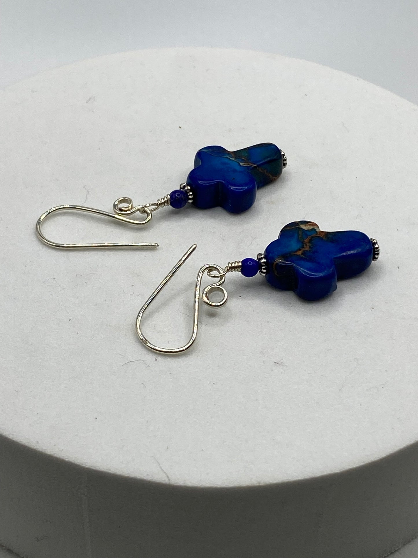 Blue Cross Earrings by Hip Chick Glass, Sterling Silver Earrings, Handmade Gemstone Jewelry, Handmade Jewelry Gift