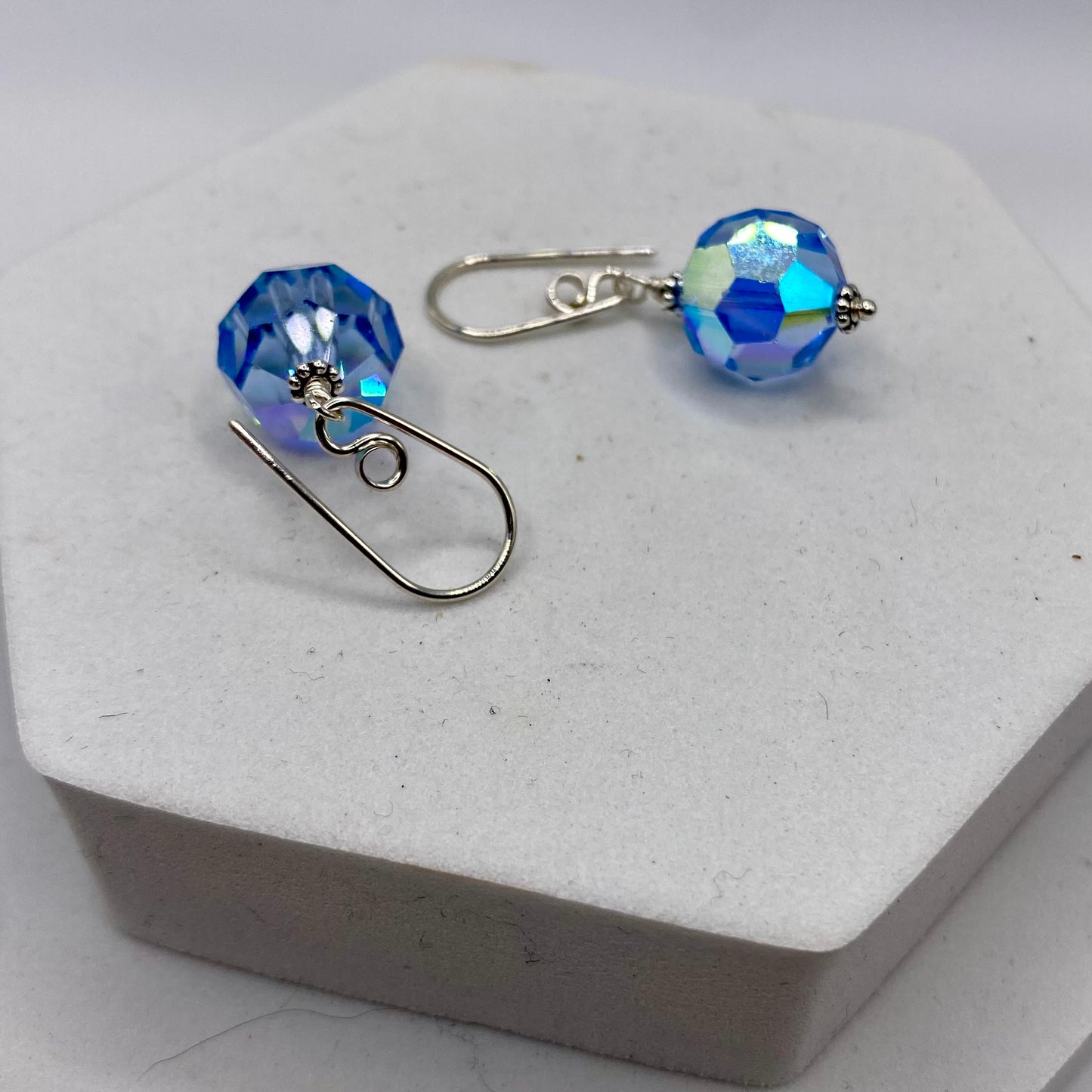 Blue Crystal Drop Earrings by Hip Chick Glass, Sterling Silver Earrings, Handmade Crystal Earrings, Handmade Jewelry Gift