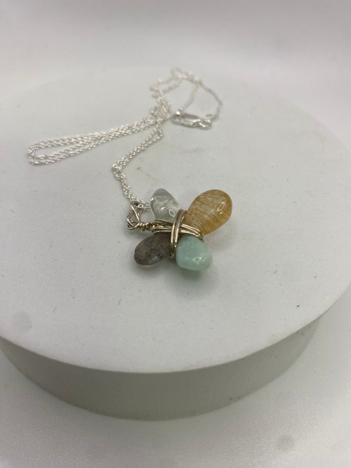 Quartz, Prehnite, Labradorite, Amazonite Gemstone Wire Wrap Pendant Necklace by Hip Chick Glass, Handmade Sterling Silver Jewelry, Handmade Gemstone Jewelry, Birthstone Gift