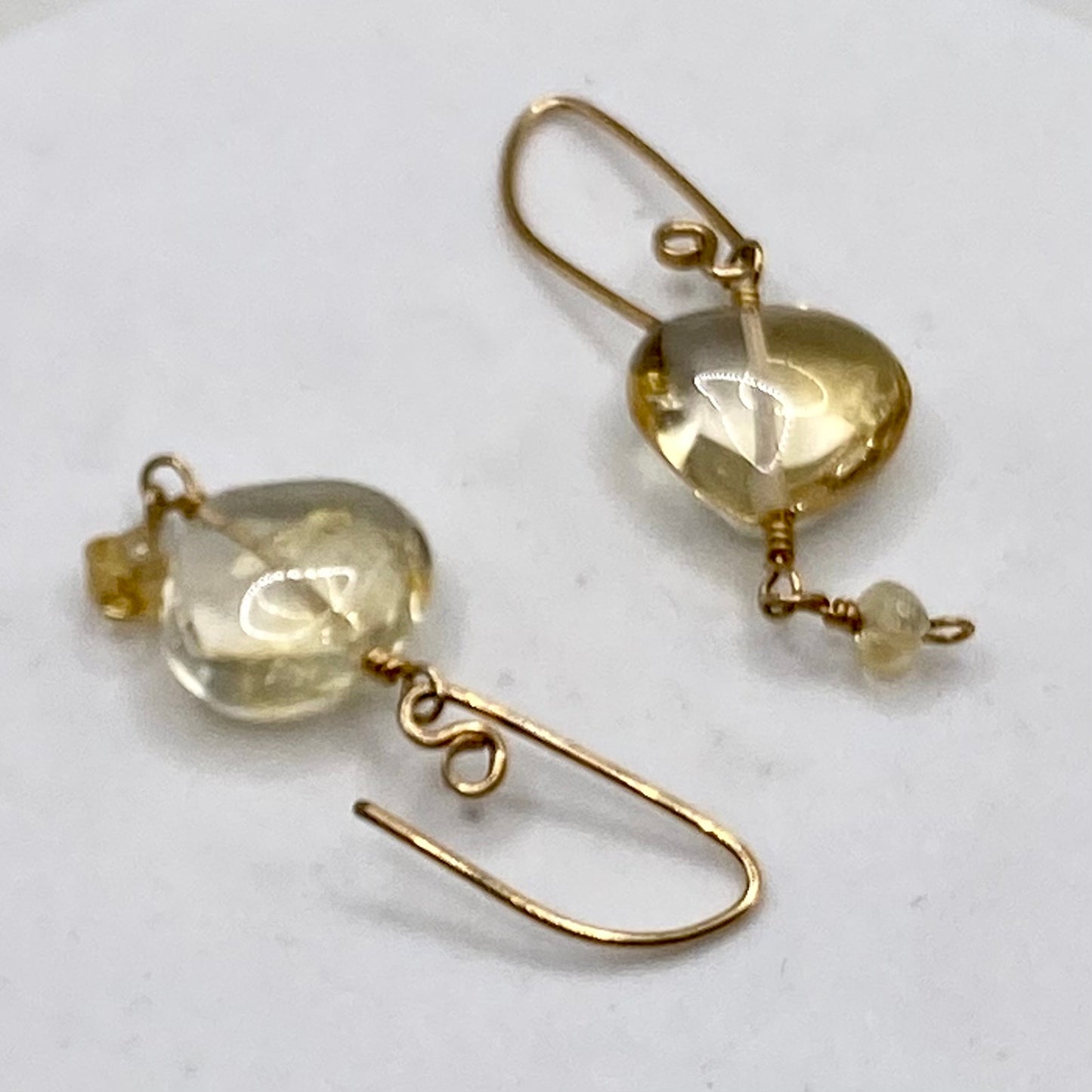 Citrine Puff Briolette Earrings by Hip Chick Glass, 14 Karat Gold Fill Earrings, Handmade Gold Birthstone Jewelry, November Birthstone Gift