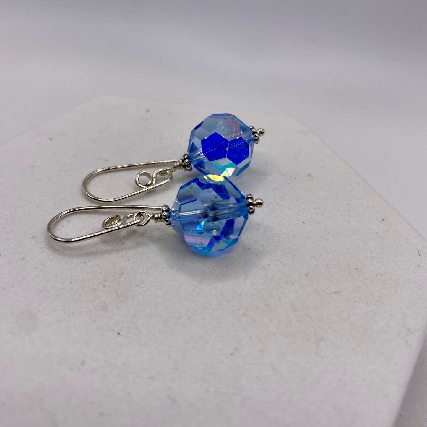 Blue Crystal Drop Earrings by Hip Chick Glass, Sterling Silver Earrings, Handmade Crystal Earrings, Handmade Jewelry Gift