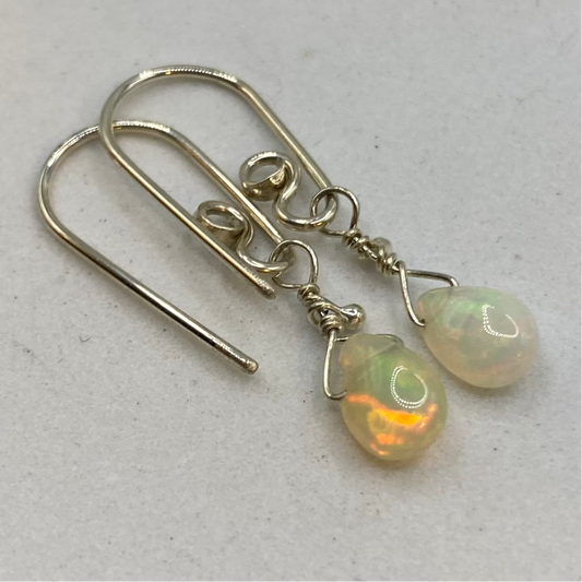 Ethiopian Opal Earrings by Hip Chick Glass, Sterling Silver Earrings, Handmade Gemstone Jewelry, October Birthstone Gift