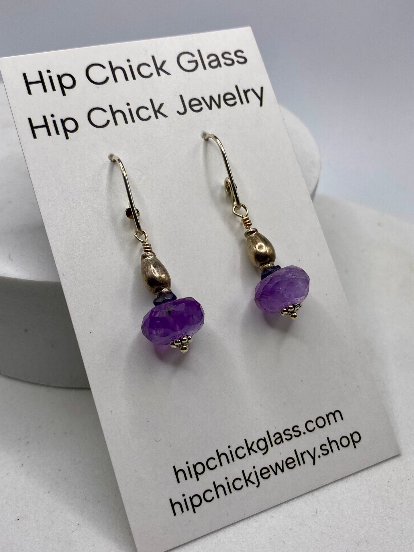 Faceted Amethyst, Iolite, Sterling Silver Earrings by Hip Chick Glass, Sterling Silver Earrings, Handmade Gemstone Jewelry, February Birthstone Gift