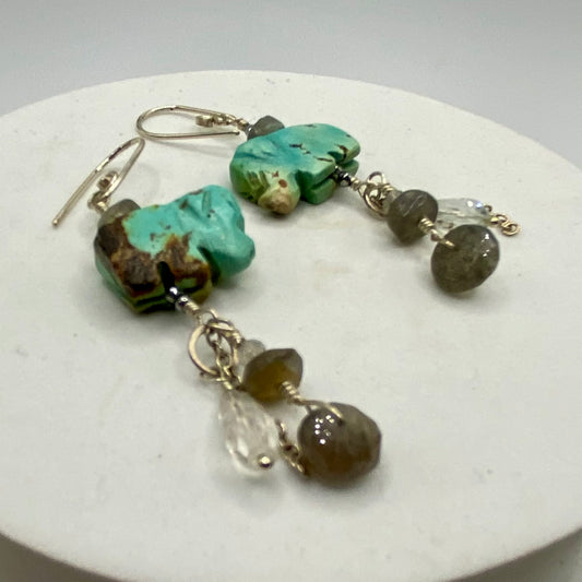 Turquoise, Labradorite, Quartz, Hematite & Moonstone Earrings by Hip Chick Glass, Sterling Silver Earrings, Handmade Gemstone Jewelry, Boho Luxe Earrings
